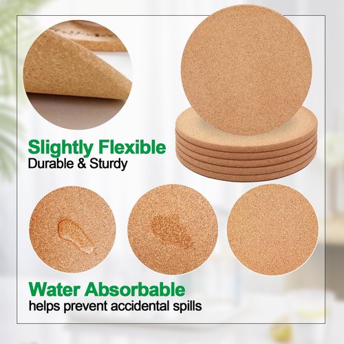 Cork Trivet, 4 Pack High Density Thick Cork Coasters Set for Hot Dishes, 7.5 Inch Heat Resistant Multifunctional, Hot Pads for Kitchen, Table, Countertops