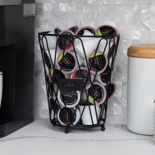 Mind Reader Single Serve Coffee Pod Storage, 30 Coffee Pod Capacity, Countertop Organizer, Metal, 7" L x 7" W x 8.5" H, Black
