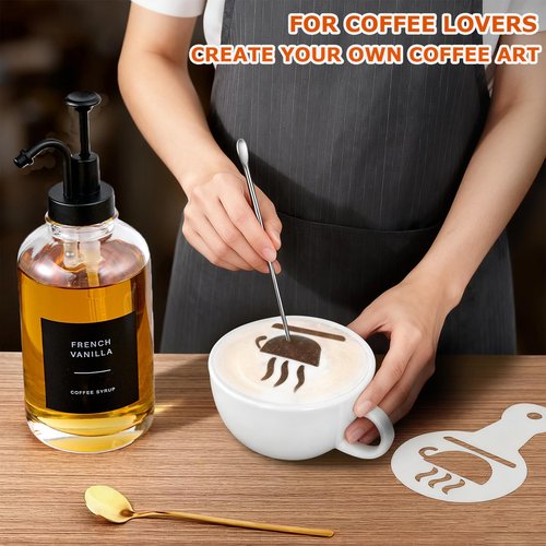 MUVEKA Coffee Syrup Dispenser for Bar, Glass Syrup Bottle with Pump, Coffee Pump Dispenser Bottle, Spoon for Station,16.9 oz, 500 ml