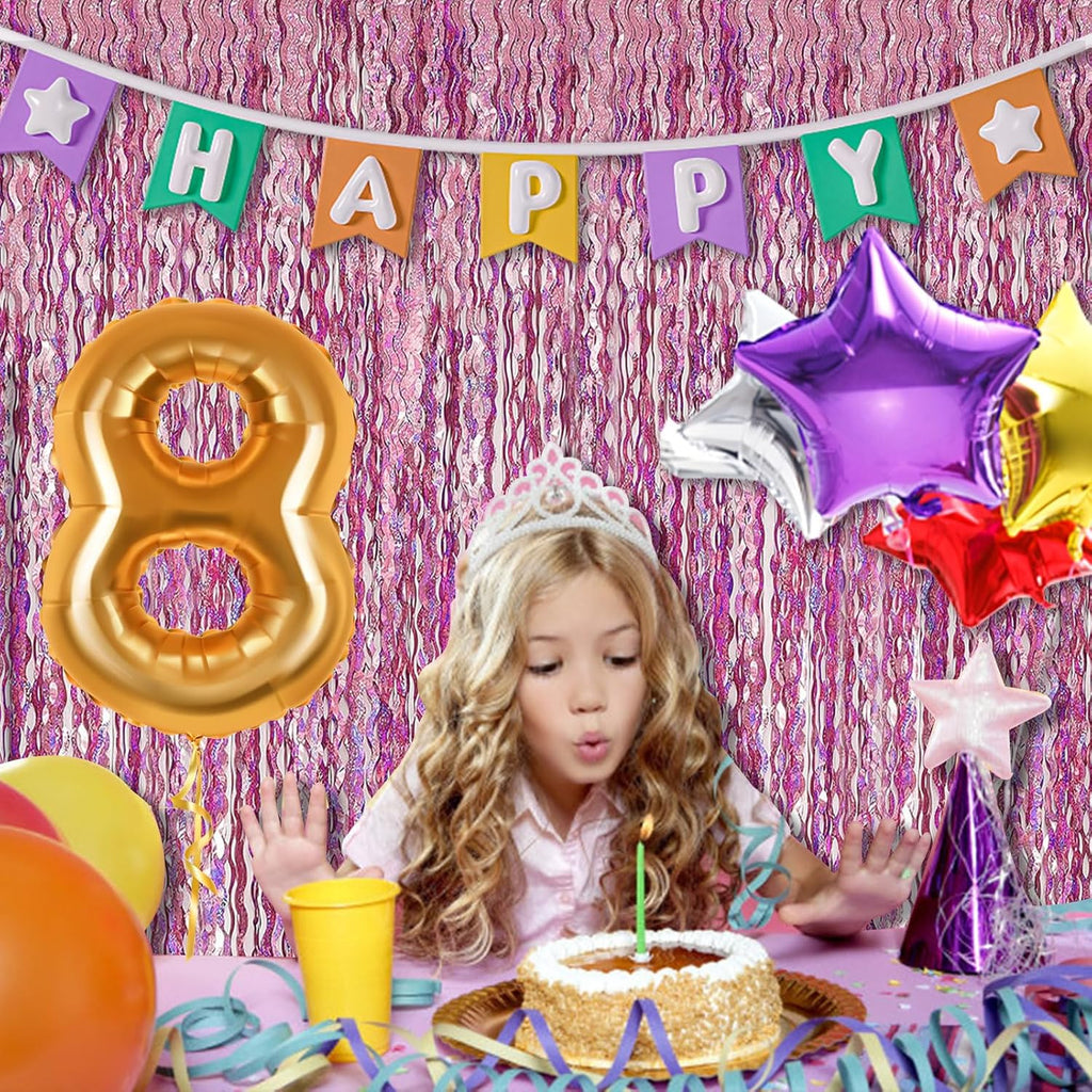 Skiennix Pink Streamers Fringe Backdrop - Metallic Tinsel Curtains for Party & Photo Booth Decor