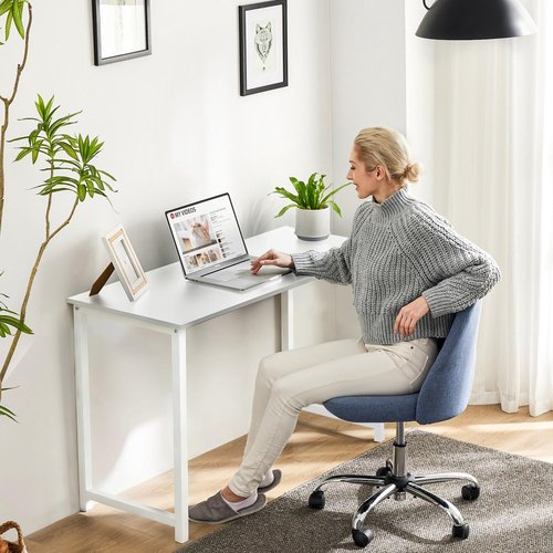 Sweetcrispy Computer Small Desk, 32 Inch Office Writing Work Study Student Home Bedroom Table with Metal Frame Wooden Tabletop No Wheels - White Wood