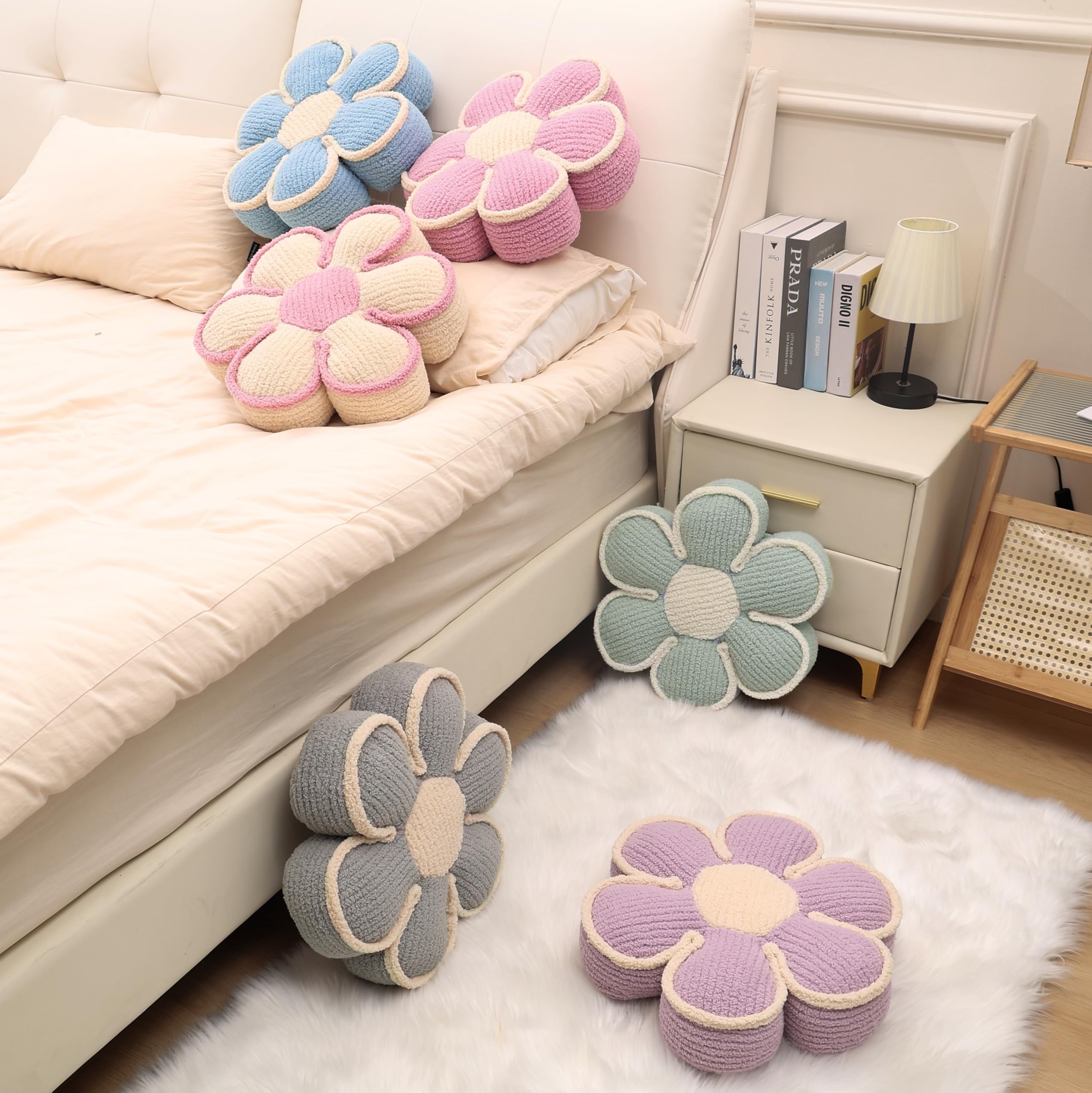 Nmkopzy Sage Green Decorative Throw Pillows Flower Daisy Shaped Pillow 16" Soft Floor Cushion for Couch Bed Chair Girls Room Bedroom Decor Aesthetic (1, Sage Green, 16 Inch)