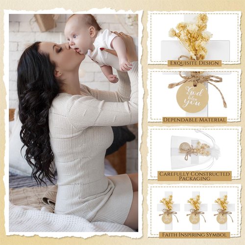 Flutesan 48 Sets Baptism Favors for Guests First Communion Wooden Cross Fridge Magnets with Flower and Bag, Christian Souvenirs Gift for Party Decoration, Baby Shower, Kitchen Decor (Classic,White)