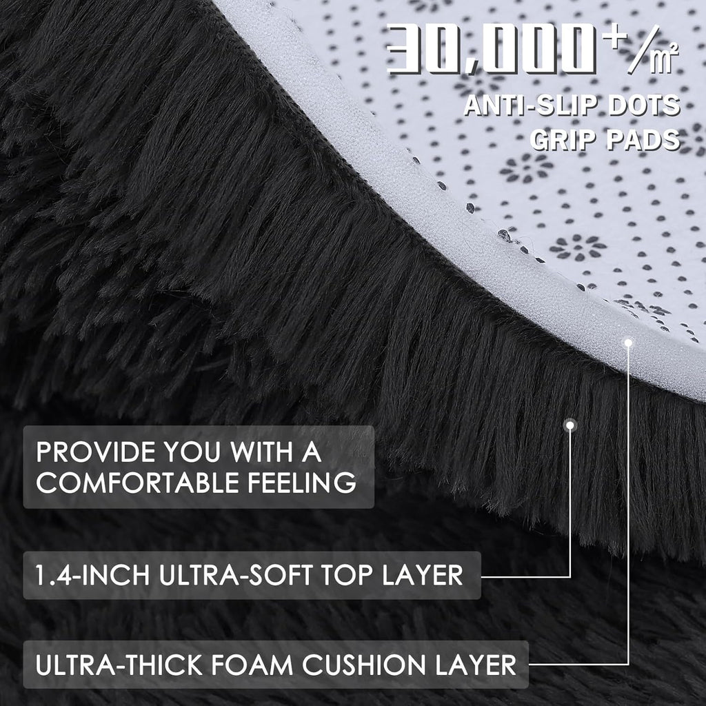 OLANLY Large Area Rug - Soft Fluffy Shaggy Carpet for Living Room & Bedroom | Machine Washable, Black
