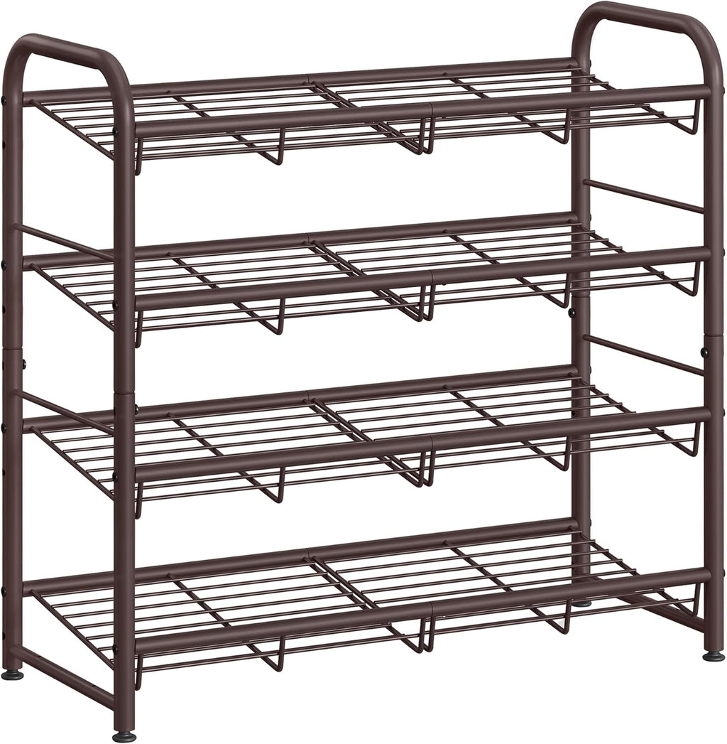 SONGMICS 4-Tier Stackable Shoe Rack - Adjustable Metal Storage Shelf for 16 Pairs | Bronze Finish
