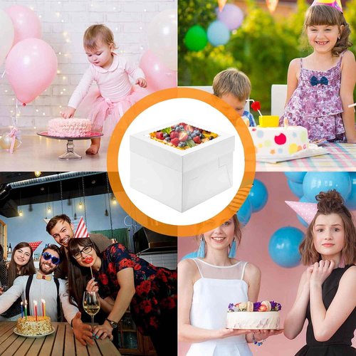 Cupplation Cake Boxes with Window and Cake Boards, 8 x 8 x 8 Inches, 3 Pack, Disposable Bakery Containers for Wedding, Birthday, Party (8 inch)