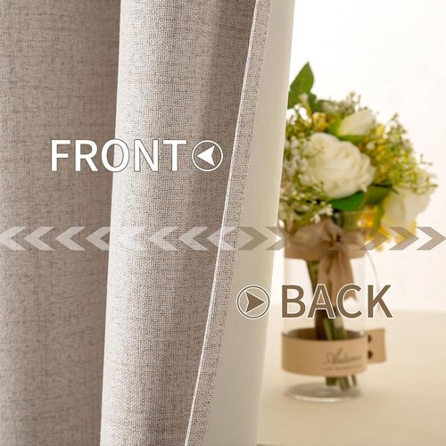 MIULEE 100% Blackout Linen Textured Curtains - Thermal Insulated Natural Beige | 52 x 78 Inch (2 Panels)