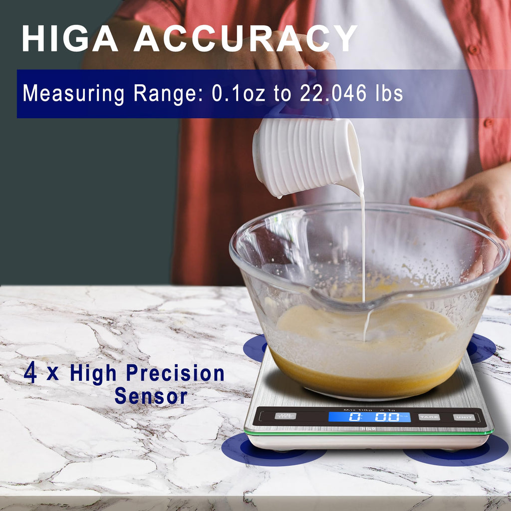 hito Food Scale 33lb Digital Kitchen Scale Rechargeable Waterproof Weight Grams and oz 1g/0.1oz Precise, for Weight Loss, Cooking and Baking, Ash Silver