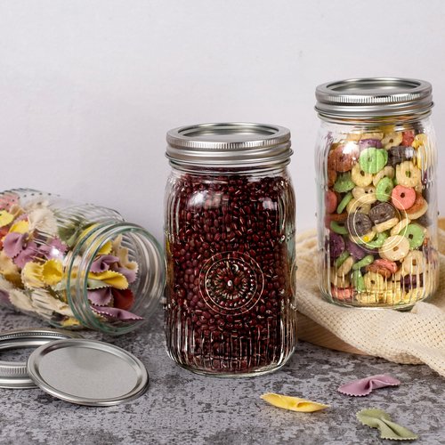 Amzcku 32oz Vintage Mason Jars with Lids, Wide Mouth Quart Canning Jar 12 Pack