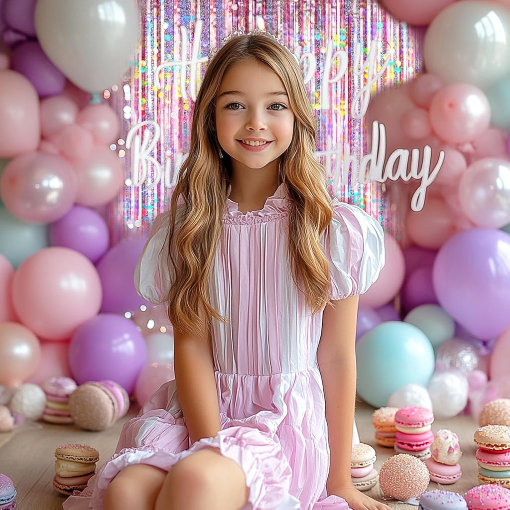 Pink Foil Fringe Curtain by [Brand Name] - 4 Packs of Glitter Metallic Tinsel Backdrop for Parties
