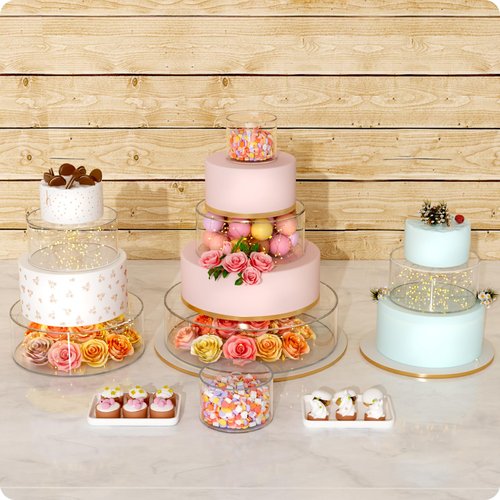 NPPLUS 3PCS Clear Acrylic Cake Stand, Fillable Cake Box Riser Cake Tier, Round Cake Display Box with Lid, Decorative Centerpiece Box for Wedding Birthday Party (12" Dx4 H,8" Dx4 H,4" Dx4 H