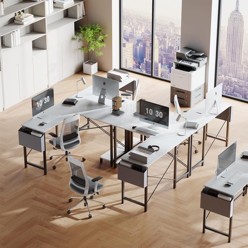 DUMOS L Shaped Desk Computer Gaming Corner Table 50 Inch Home Office Writing Student Work PC Workstation with Side Storage Bag CPU Stand for Bedroom Small Spaces