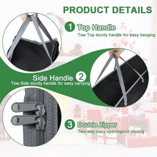 Demao Large Wrapping Paper Storage Bag - 41" Gift Wrap Organizer with Reinforced Handles | Holds 25 Rolls, Dustproof & Stain-Resistant, Black & Gray