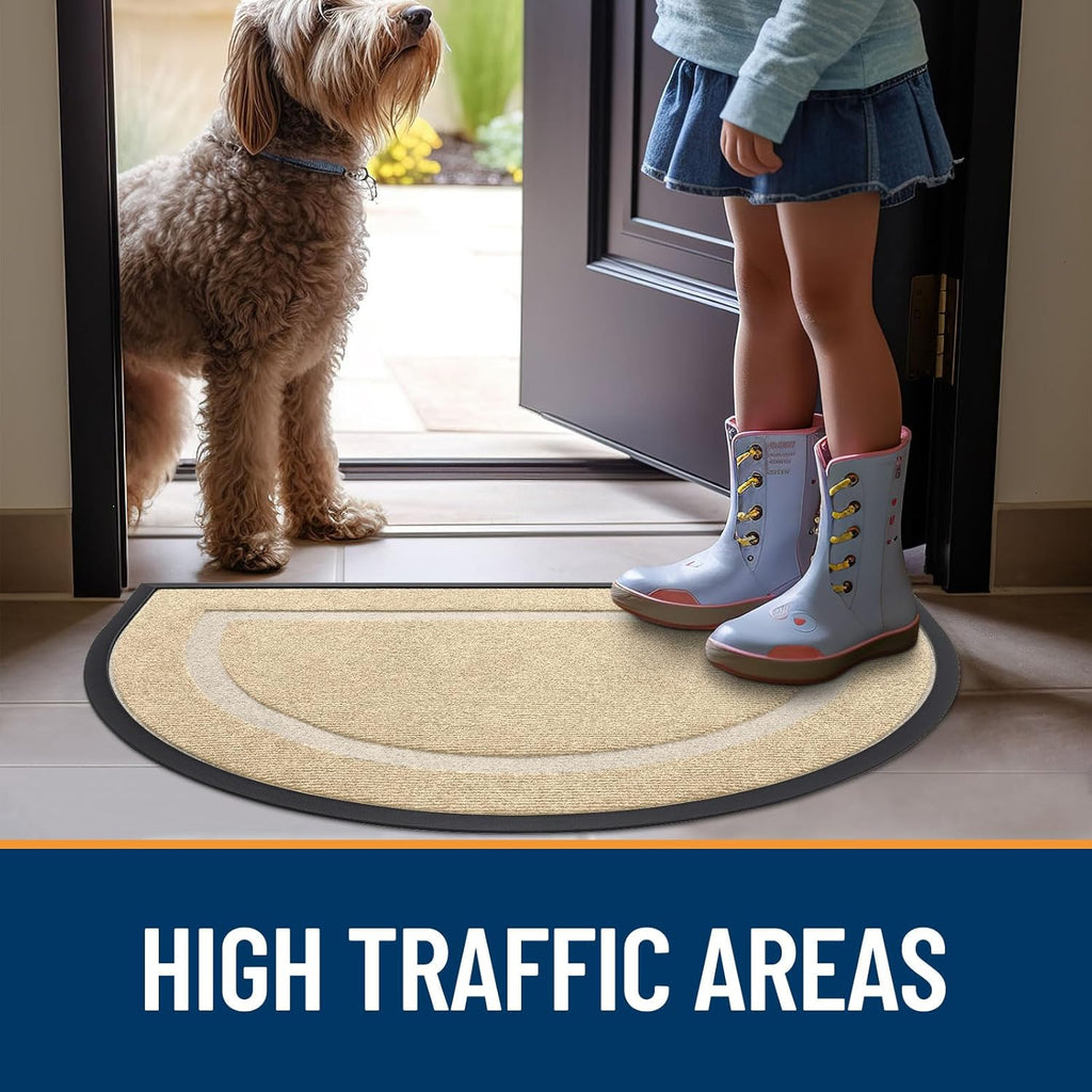 OLANLY Half Circle Door Mat - Waterproof All-Season Indoor/Outdoor Doormat, Easy Clean, 29.5x17, Beige