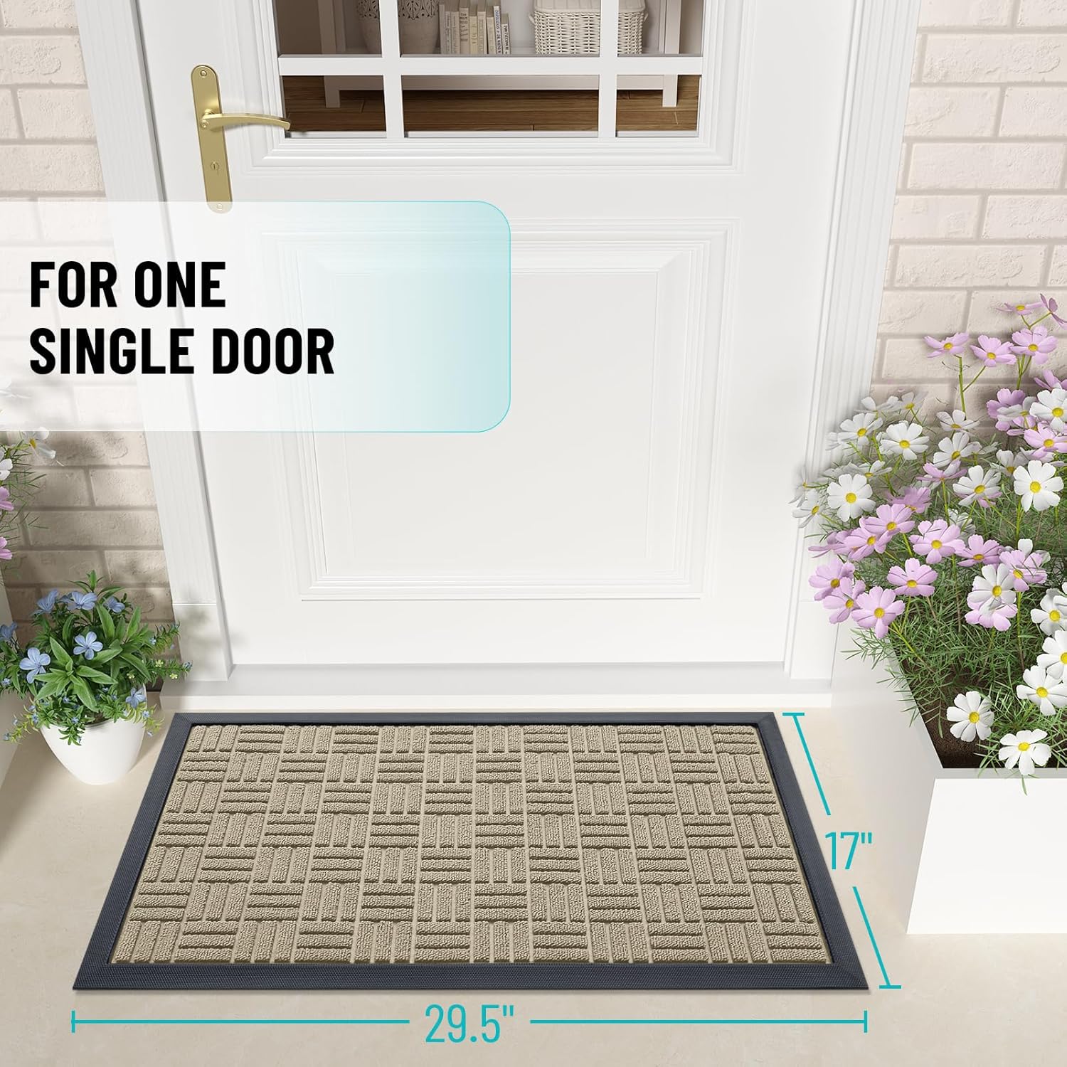 OLANLY Heavy-Duty Front Door Mat - Absorbent Natural Rubber, Non-Slip, 29.5x17 Inches | Stain & Fade Resistant, Beige