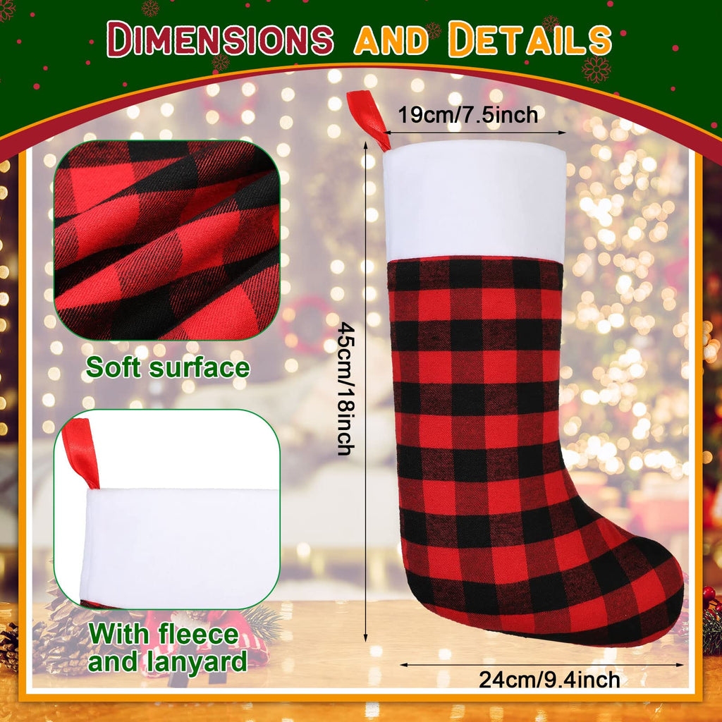 Zhanmai 30 Pieces Christmas Stockings Buffalo Checkered Stockings with Plush Cuff Fireplace Hanging Stockings for Family Xmas Decoration Holiday Season Party (Red and Black, White Cuff,18 Inch)