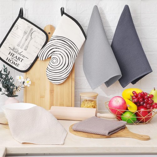 Homaxy Kitchen Dish Cloths - 100% Cotton Waffle Weave, Ultra Soft & Absorbent, 12x12 Inches, 6-Pack