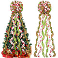 Tigeen Large Christmas Tree Bow Topper 52 x 12 Inch Red Green White Polka Dot Tree Topper Xmas Wreath Bow with Glitter Streamers for Christmas Party Indoor Outdoor Decoration Favor Supplies