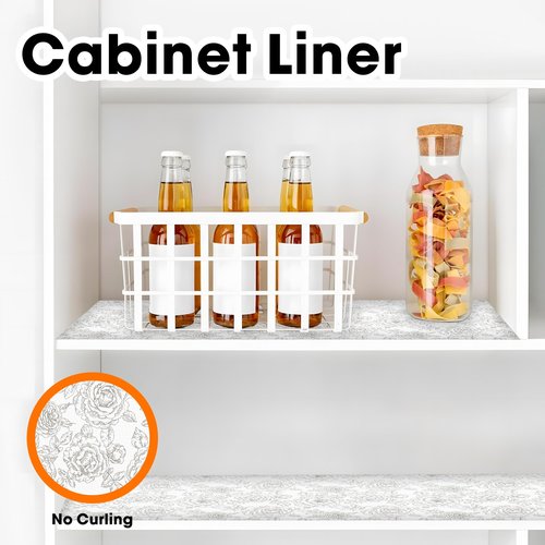 Gopas Drawer and Shelf Liners for Kitchen Cabinets Non-Adhesive Cabinet Liners Strong Grip Non Slip Waterproof Contact Paper for Cabinets and Drawers Shelves Cupboard,Flower,12IN X 20FT