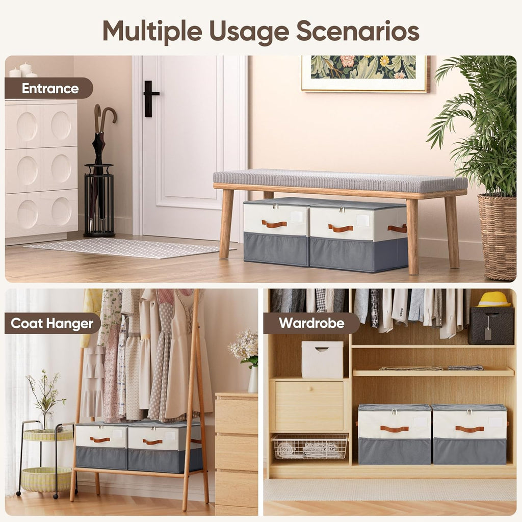Regine Switzerland Shoe Organizer - 2 Pack Adjustable Storage Containers for 16-32 Pairs | Beige & Grey