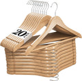 Premium Wooden Hangers - Durable Non-Slip Heavy-Duty Coat Hangers | 20 Pack Natural Solid Wood with Chrome Swivel Hooks