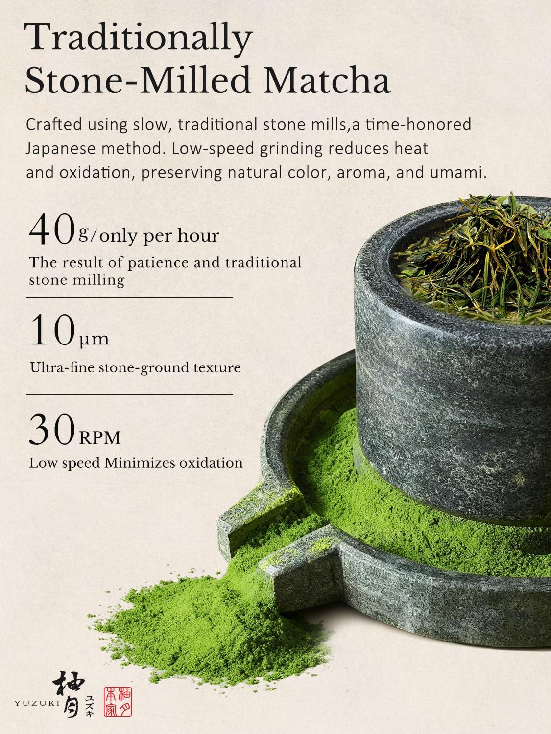YUZUKI Matcha Powder - Ceremonial Grade Green Tea - First Harvest, Zero Sugar, 100g | USDA & JAS Certified