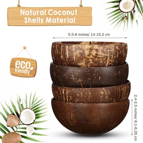 Bokon 24 Pcs Coconut Shell Bowls Polished Wooden Bowls Natural for Smoothie Acai Salad Vegan Gifts Kitchen Decor (Large)