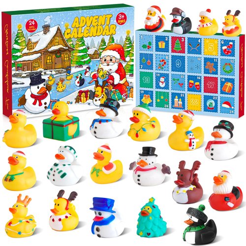 Advent Calendar 2025 Christmas Rubber Duck 24 Days Countdown Calendar Xmas Fun Duckie Bath Party Favor Gifts Toys for Kids Toddlers Boys Girls