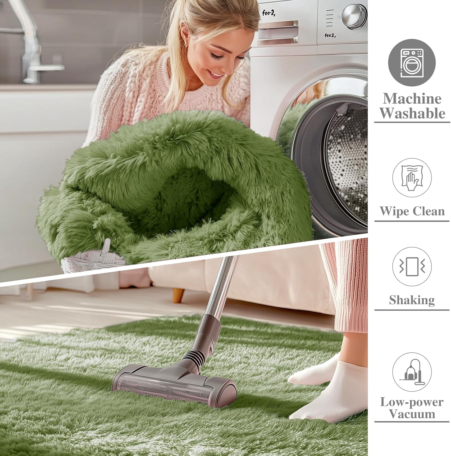 OLANLY Small Bedside Rug - Soft Fluffy Shaggy Throw Rug for Bedroom & Living Room | Green, Machine Washable
