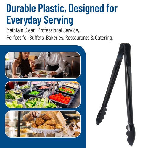 Carlisle FoodService Products 471203 Carly Salad Tong, 12" Utility Tong, Black, 12 Pack
