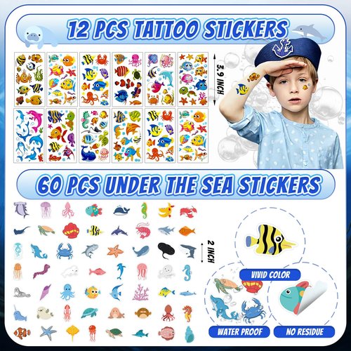 Joyvorite 144 Pcs Under the Sea Party Favors Set with Keychains Slap Bracelet Scratch Art Tattoo Stickers Wristbands Treat Boxes Ocean Party Favors Under the Sea Party Decorations