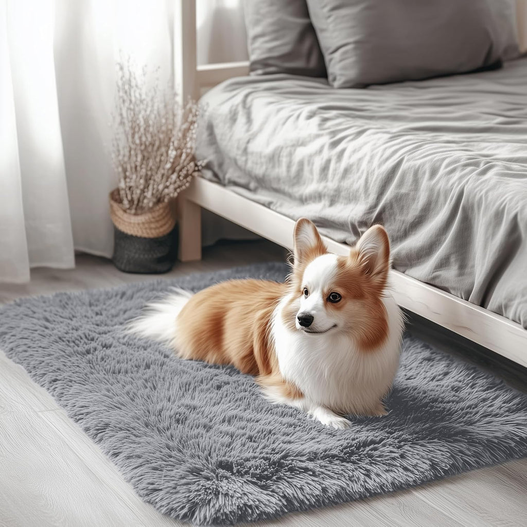 OLANLY Soft Fluffy Shaggy Bedside Rug - Machine Washable 2x3 ft Light Grey Carpet for Kids & Nursery