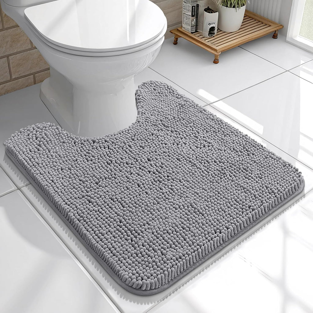 OLANLY U-Shaped Toilet Rug - Extra Soft Chenille, Quick-Dry, Machine Washable, Non-Slip | 20x20 Grey