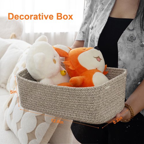 Ordn2Ordn Small Storage Baskets for Organizing, Woven Storage Bins for Shelves, Gift Basket Empty, Cute Decorative Closet Organizer, Baby Rope Basket, Dog Toy Storage, 12.6x8.2x5”, 3Packs Mixed Brown