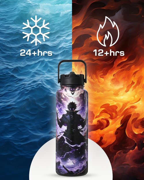 Nexus Elite Anime Water Bottle 40 oz – Dark Realm Collectible Stainless Steel Flask, Gaming Gift for Teen Boys, Insulated with Straw & Gift-Ready Box, Birthday Gift for Anime Fans & Gamers