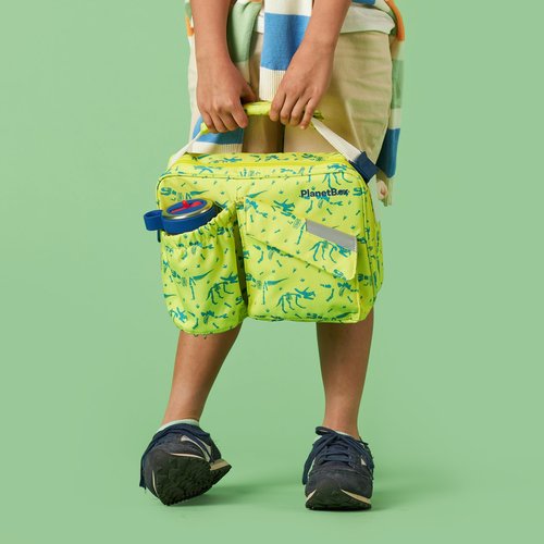 PlanetBox Insulated Lunch Bag – Banana Dino Edition Carry Bag with Pockets for Water Bottle and Snacks – Durable, Easy to Clean, and BPA Free