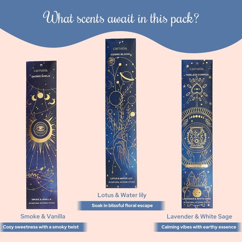 Carnatia Starry Spell Incense Sticks – Set of 6 Mystical Scents, 120 Premium Sticks for Creativity, Focus, Manifestation & Meditation | Natural, Slow-Burning for Spiritual Rituals & Self-Care!