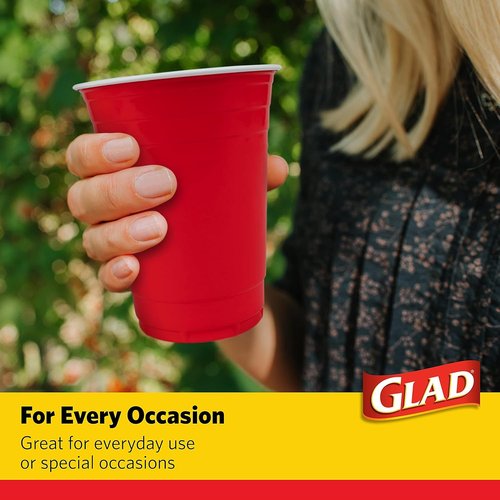 Glad Heavy Duty Disposable Plastic Cups - Sturdy Red Drinking Party Cups | 16 Ounce, 100 Count, 6 Pack