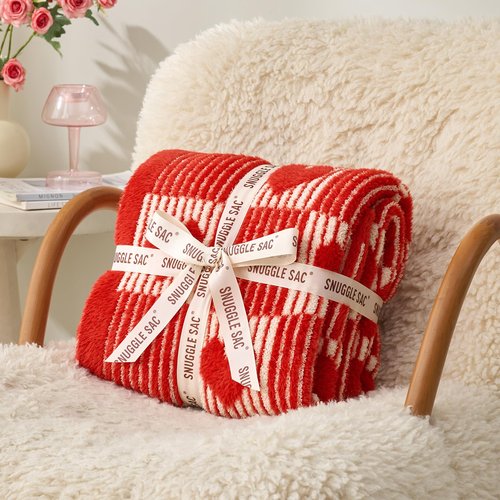 Snuggle Sac Red Heart Checkered Blanket for Women,Valentines Day Heart Blankets for Her Wife Girlfriend Mom,Super Soft Warm Fluffy Faux Fur Blanket for Couch Sofa Bed,Red Heart,50x60 inches