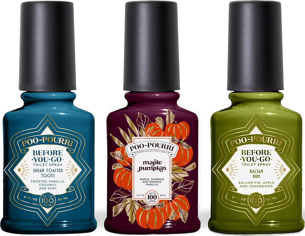 Poo-Pourri Toilet Spray Variety Pack - Spring Scents, 2 Oz | Maple Pumpkin Sugar & Balsam Bum