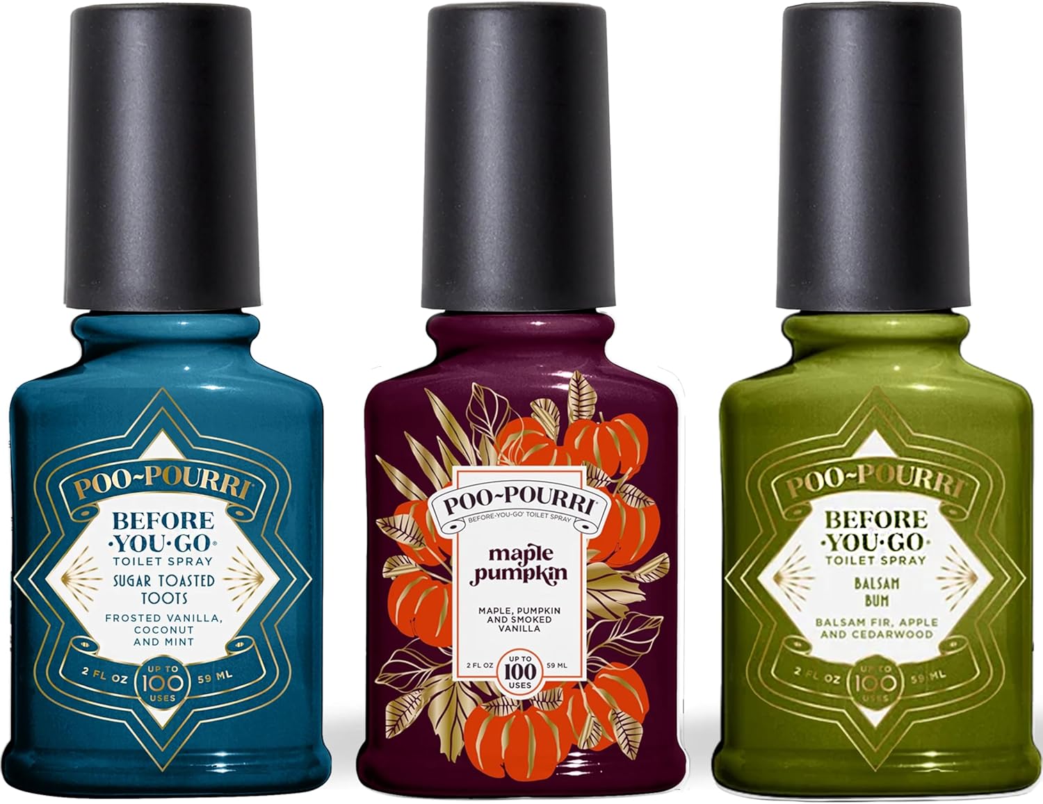 Poo-Pourri Toilet Spray Variety Pack - Spring Scents, 2 Oz | Maple Pumpkin Sugar & Balsam Bum