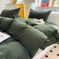 PinkMemory Green Striped Duvet Cover Queen 100% Washed Cotton Olive Green Stripes Duvet Cover Set Full 3pcs Pinstripe Pattern Bedding Set with Zipper Closure Corner Ties,Soft Breathable