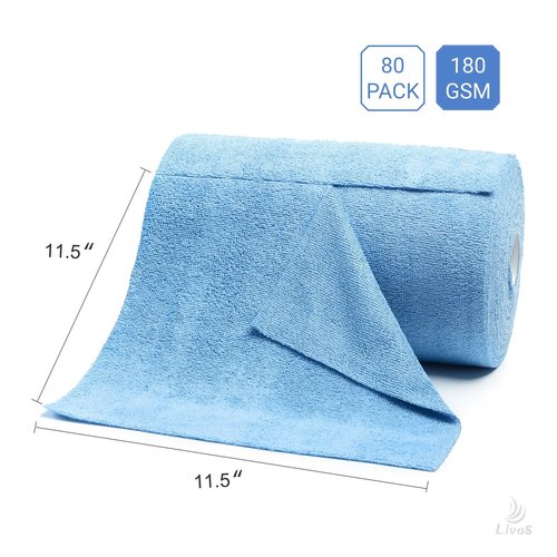 LIVOS Microfiber Cleaning Cloth Roll - 80 Pack, Reusable Paper Towels Blue Tear Away, Microfiber Towels for Cars, Super Absorbent Lint Free Cleaning Rags for House, Kitchen, Window-11.5"x11.5"