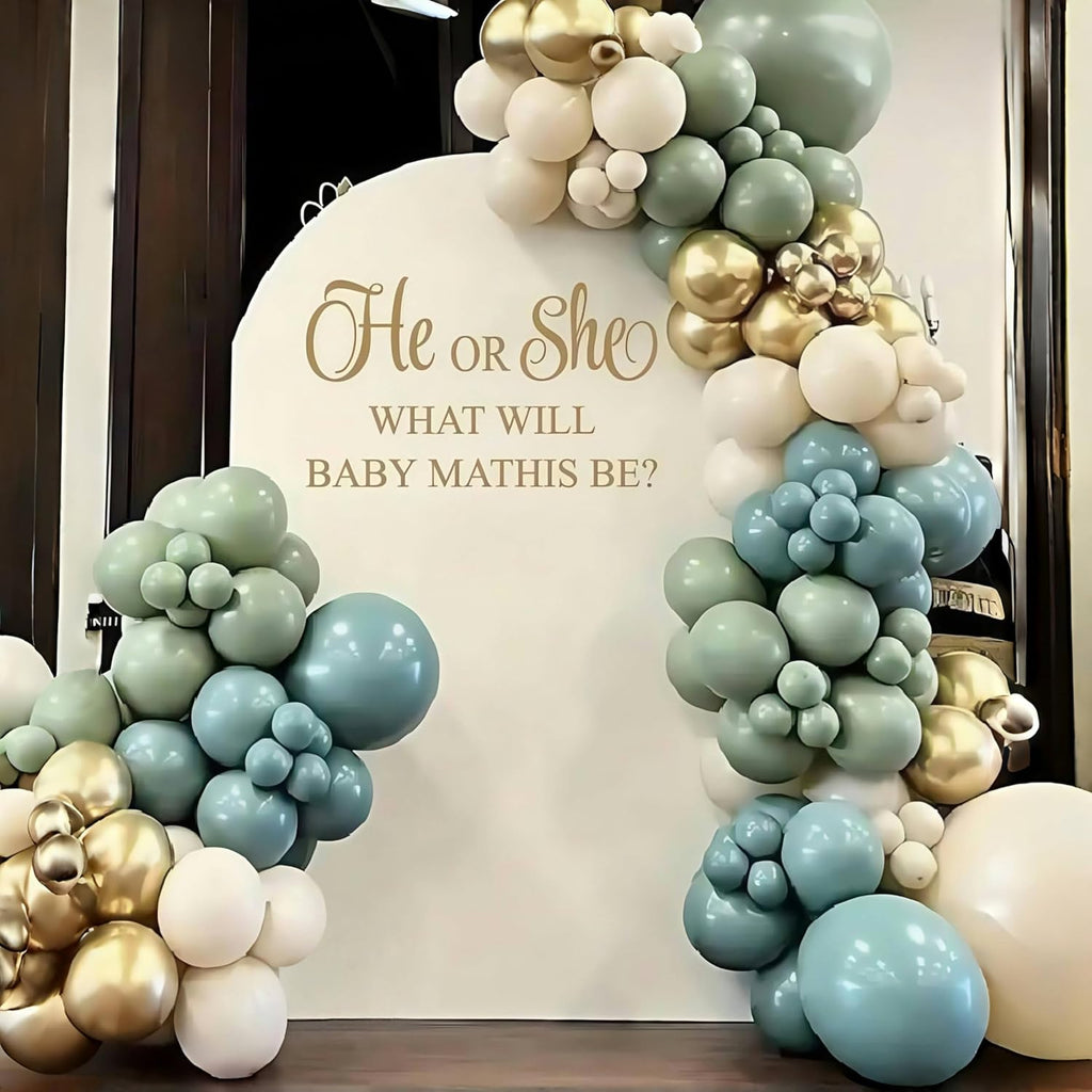 Skiennix Balloon Garland Kit - 107 PCS Dusty Sage Green & Gold Arch for Boho Birthday & Wedding Decor
