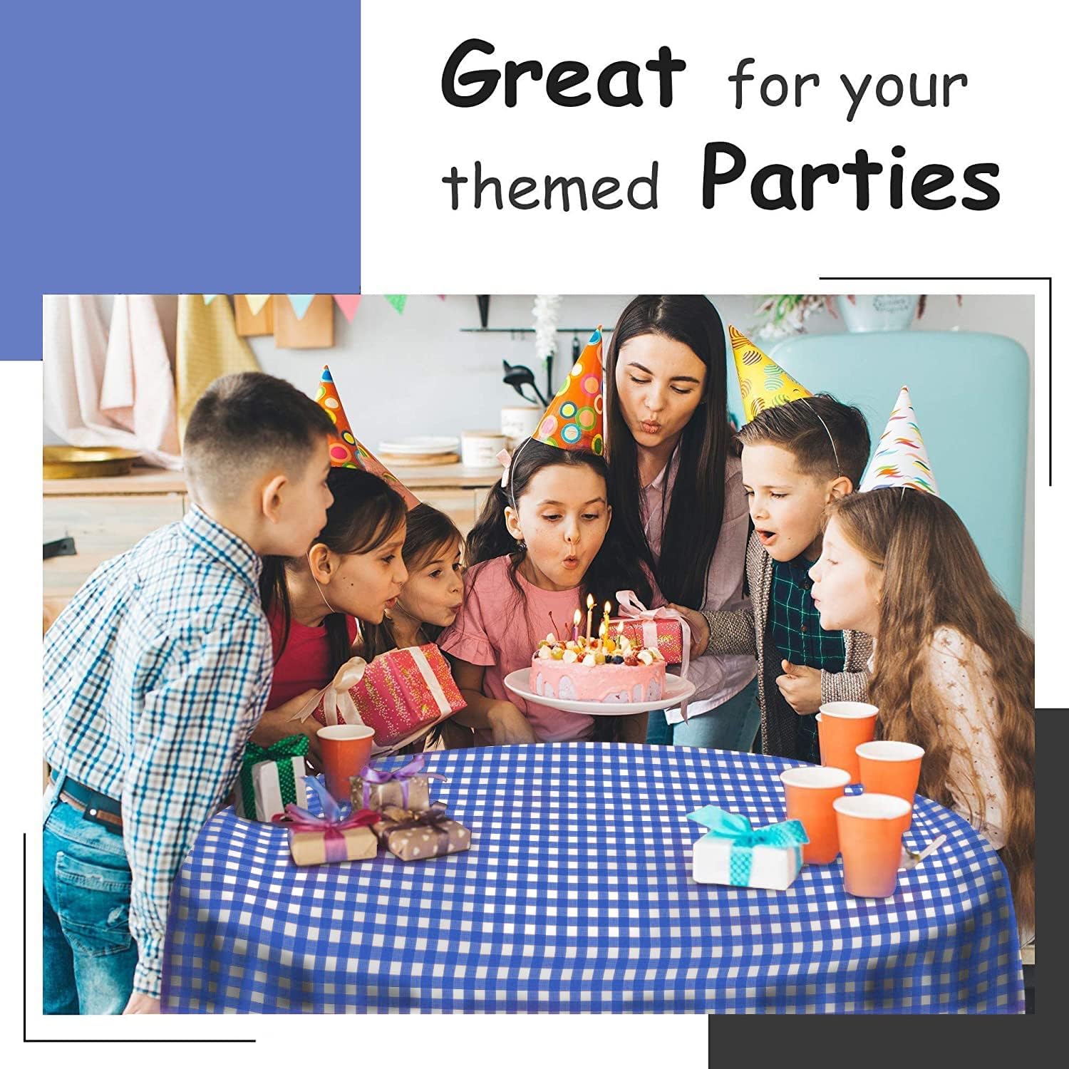 Skiennix 14-Pack Plastic Blue Gingham Checkered Picnic Tablecloths - 54x108 in. Disposable Covers for Parties, Weddings & Events