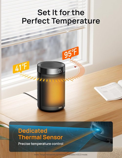 DREO Portable Electric Space Heater - 1500W Fast Heating with Thermostat & Timer | Black
