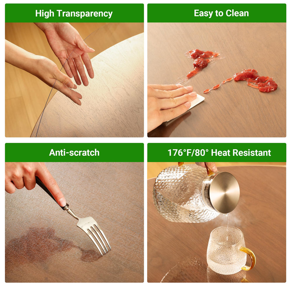 ETECHMART Clear Plastic Table Cover Protector Rectangle 40 x 40'', Thick Waterproof Transparent Table Protector for Dining Table, Non-Slip Heat Resistant Clear Desk Mat for Kitchen Office Desktop
