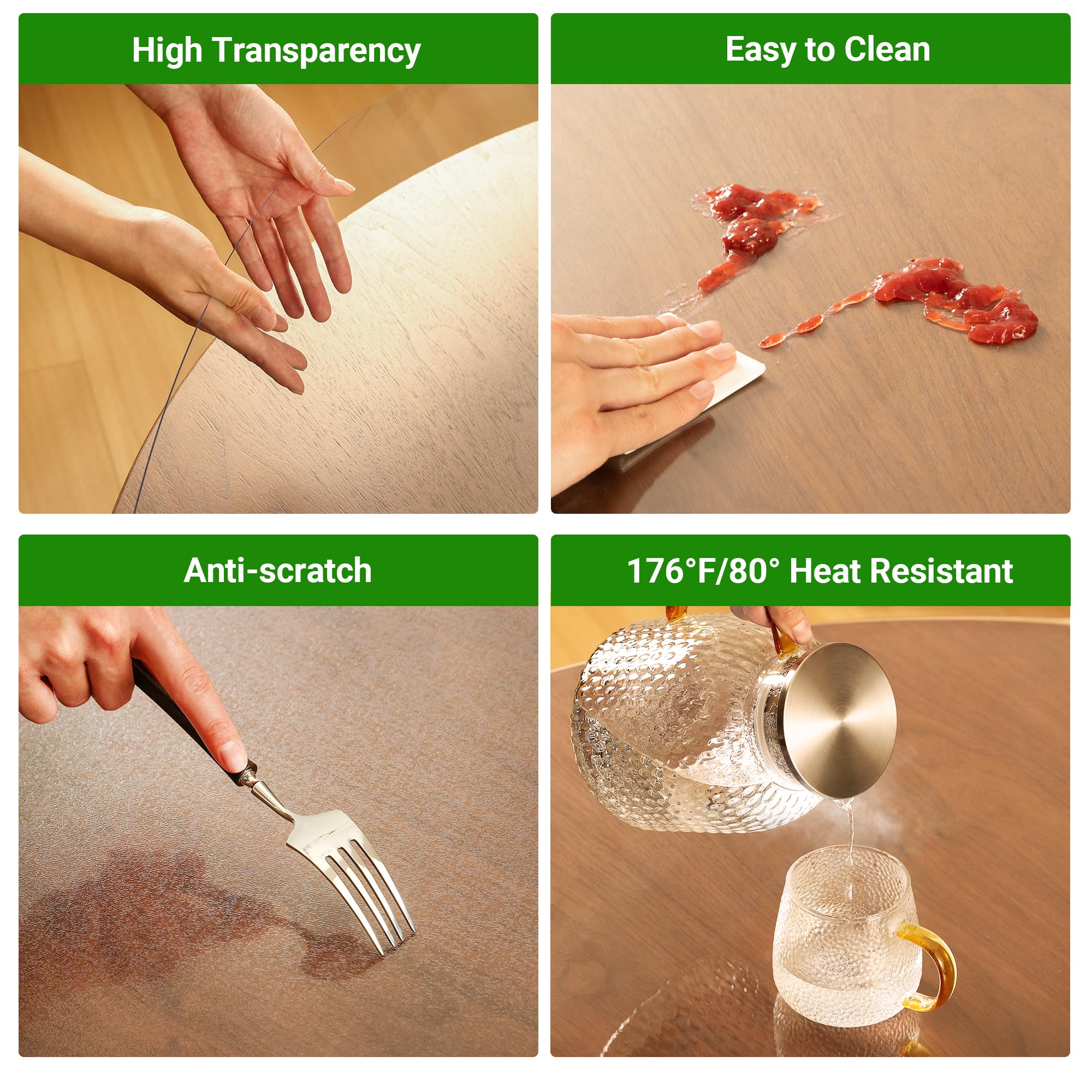 ETECHMART Clear Plastic Table Cover Protector Rectangle 40 x 40'', Thick Waterproof Transparent Table Protector for Dining Table, Non-Slip Heat Resistant Clear Desk Mat for Kitchen Office Desktop