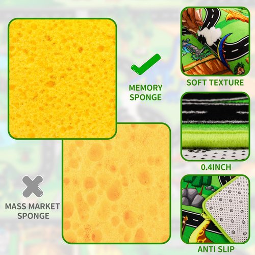 DINSUMRUG Kids Rugs for Playroom 59"×39.4" Dinosaur Car Play Mat Robot Dinosaur Park Road Educational Dino Road Rug for Toy Car Jurassic Themed Play Carpet for Kids, Toddlers, Nursery, Classroom