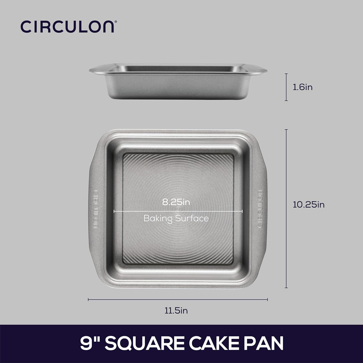 Circulon Nonstick Baking Pan - 9 Inch Square Cake Pan in Stylish Gray Finish
